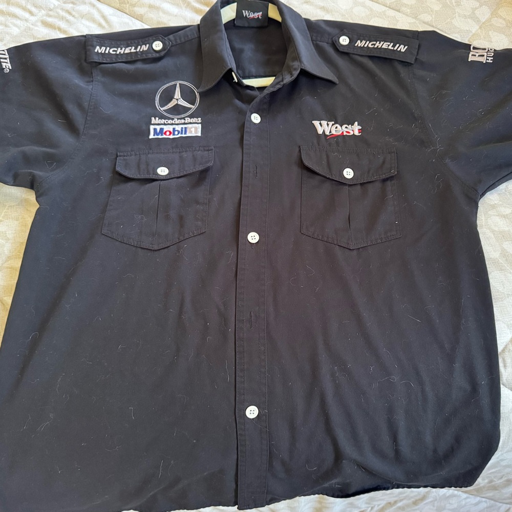 Vintage Mercedes Benz Mobil Shirt Extra Large Black Button Down Short Sleeve XL